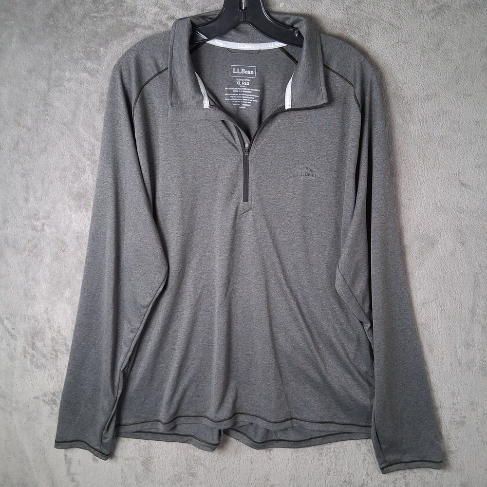 LL Bean Mens XL Regular Gray Quarter Zip Pullover Performance Shirt 524838
